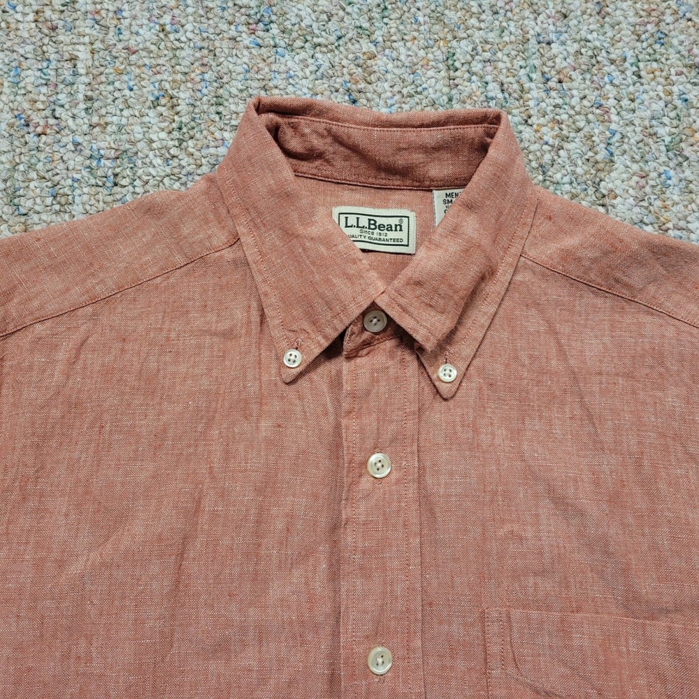 LL Bean Shirt Mens Small Red Linen Short Sleeve Button Down 0VV84 Outdoors - Picture 2 of 11